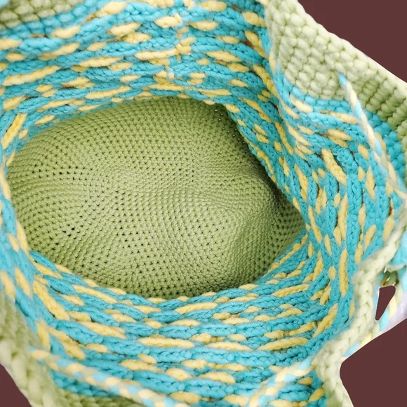 Blue Green Yellow Multicolor Crochet Bucket Bag Size OS - Picture 12 of 12